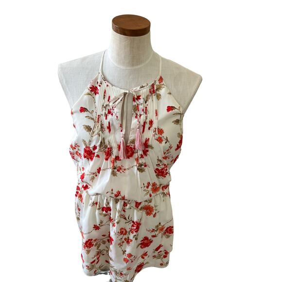 JOIE Halter Blouson Mini Dress Cream Red Floral Print M - Picture 4 of 11